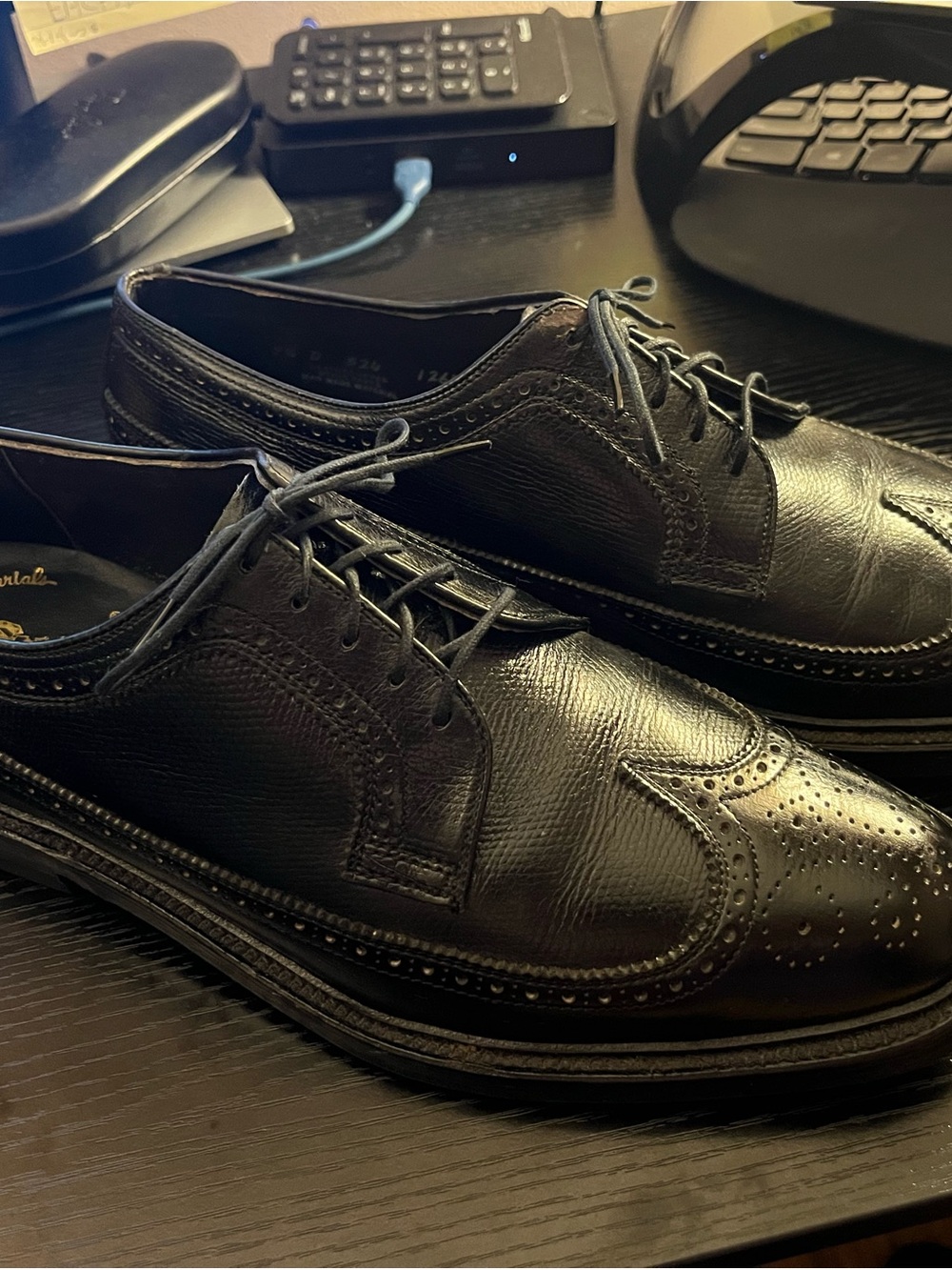Vintage Mason Executive Imperial Long-Wing Brogues - Black Pebble Grain (9.5D)
